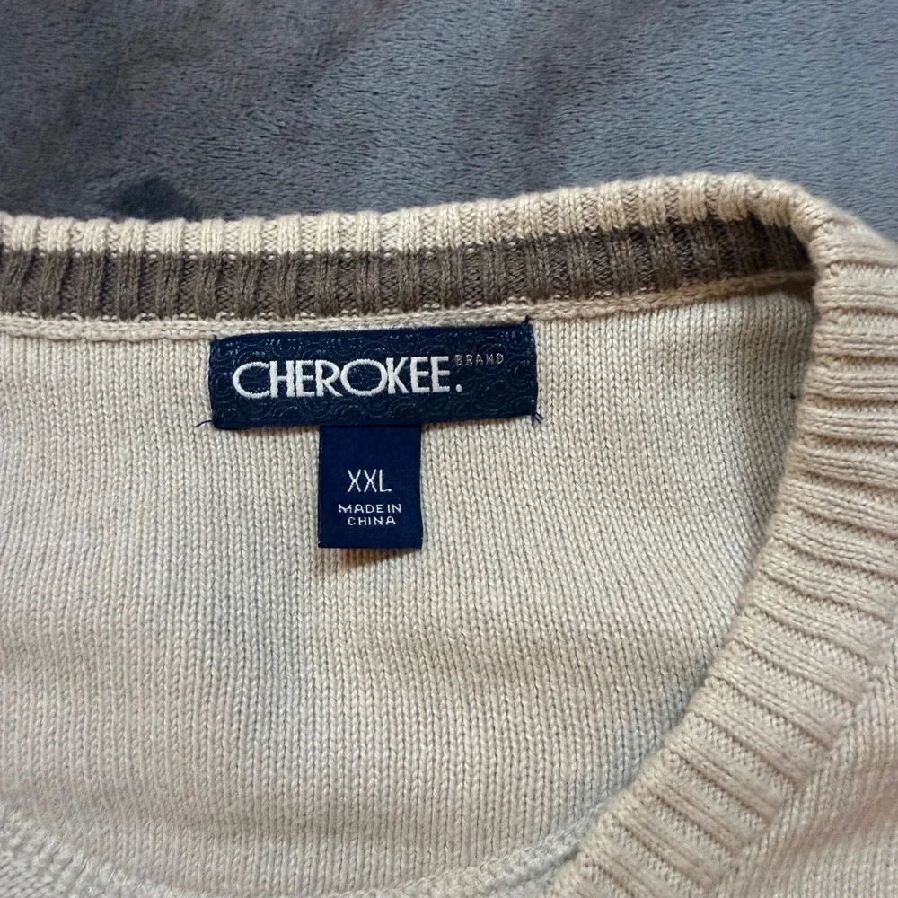 Cherokee Mens V Neck‎ Sweater Tan Long Sleeve Pullover XXL
